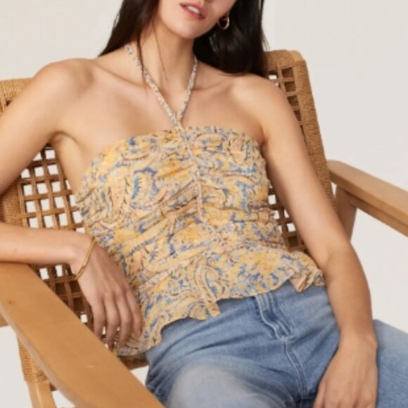 VERONICA BEARD Arienne ruched paisley-print silk-chiffon Halter neck top 8 NWOT - Picture 1 of 11